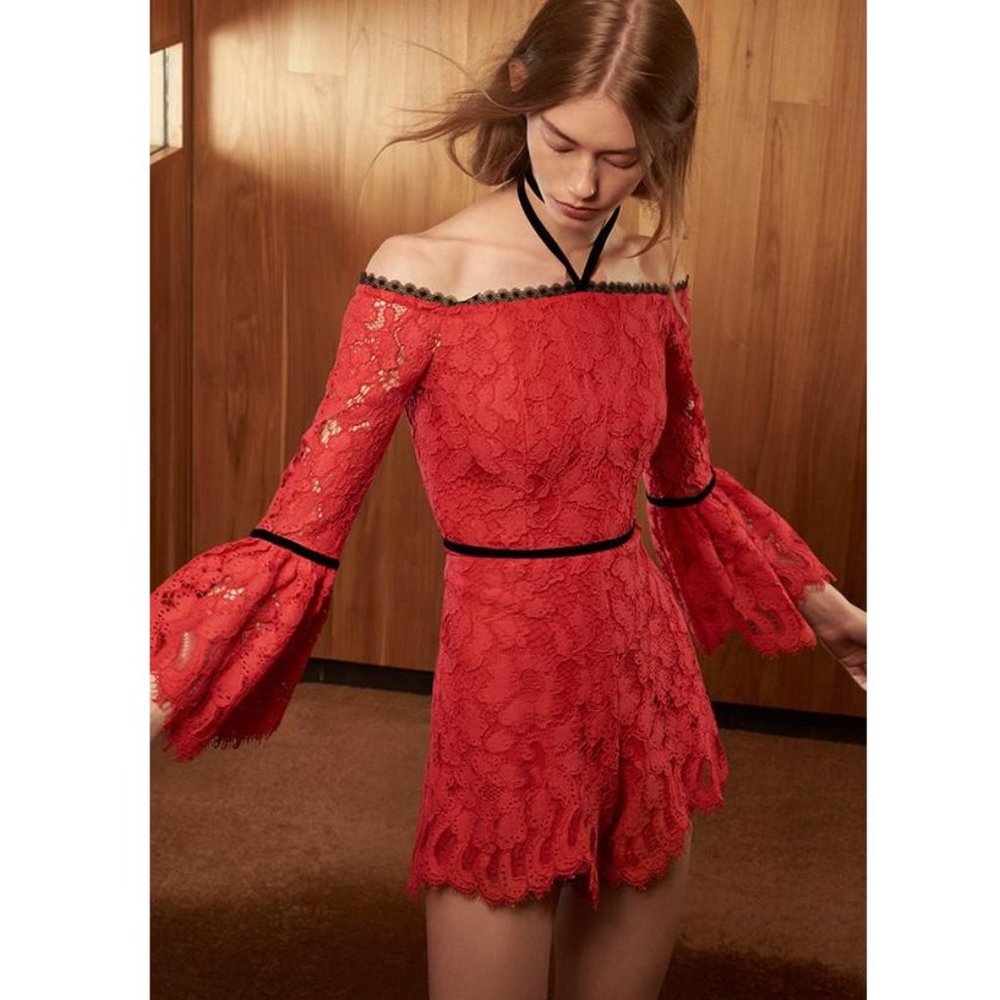 NEW ALEXIS LAYLA Off the Shoulder Romper Jumper Red Playsuit M